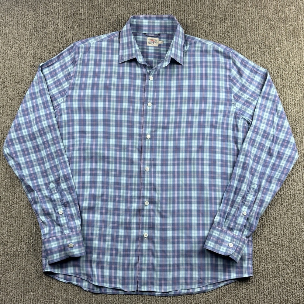 Faherty Mens L Movement Shirt Button Up Long Sleeve Supima Cotton Stretch Plaid